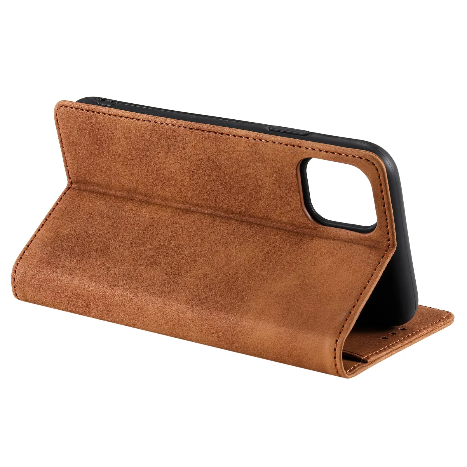 001 Series Auto-absorbed Skin-touch Feeling Leather Full-Protection Wallet Phone Case for iPhone 13 mini 5.4 inch