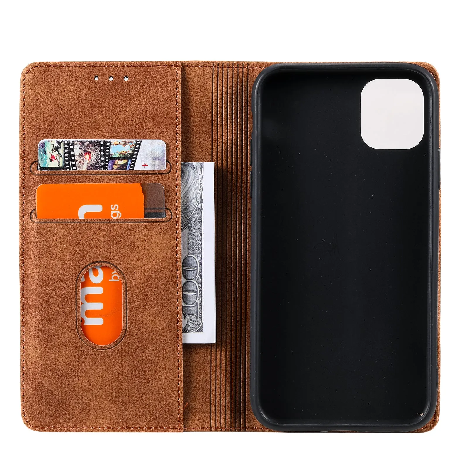 001 Series Auto-absorbed Skin-touch Feeling Leather Full-Protection Wallet Phone Case for iPhone 13 mini 5.4 inch