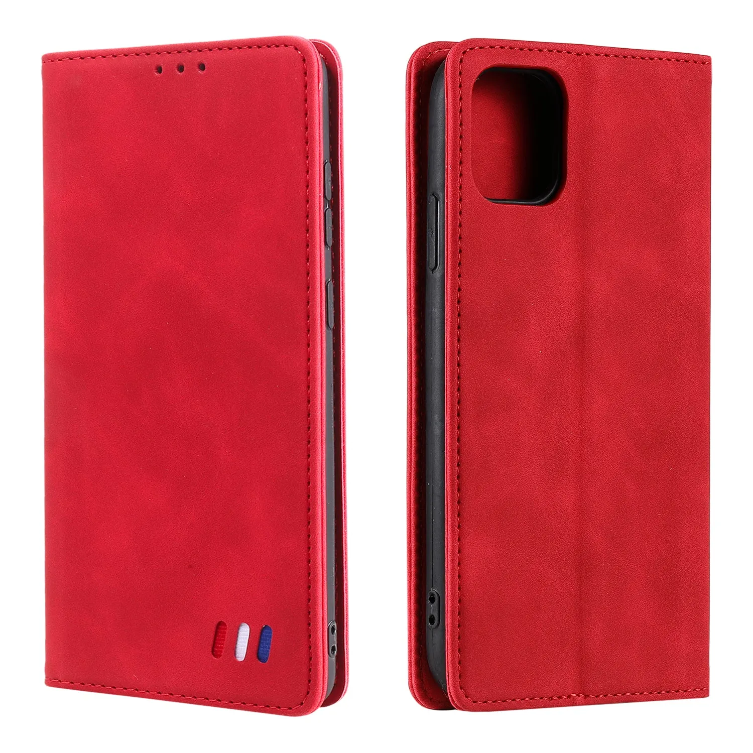 001 Series Auto-absorbed Skin-touch Feeling Leather Full-Protection Wallet Phone Case for iPhone 13 mini 5.4 inch