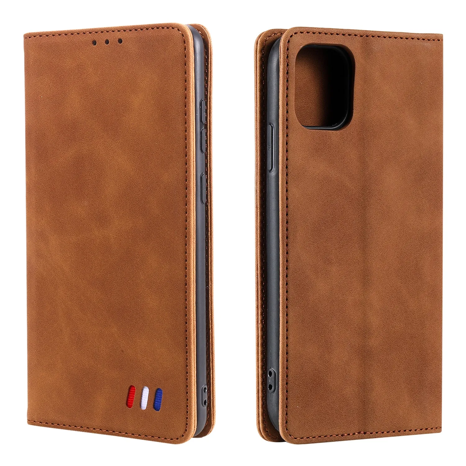 001 Series Auto-absorbed Skin-touch Feeling Leather Full-Protection Wallet Phone Case for iPhone 13 mini 5.4 inch