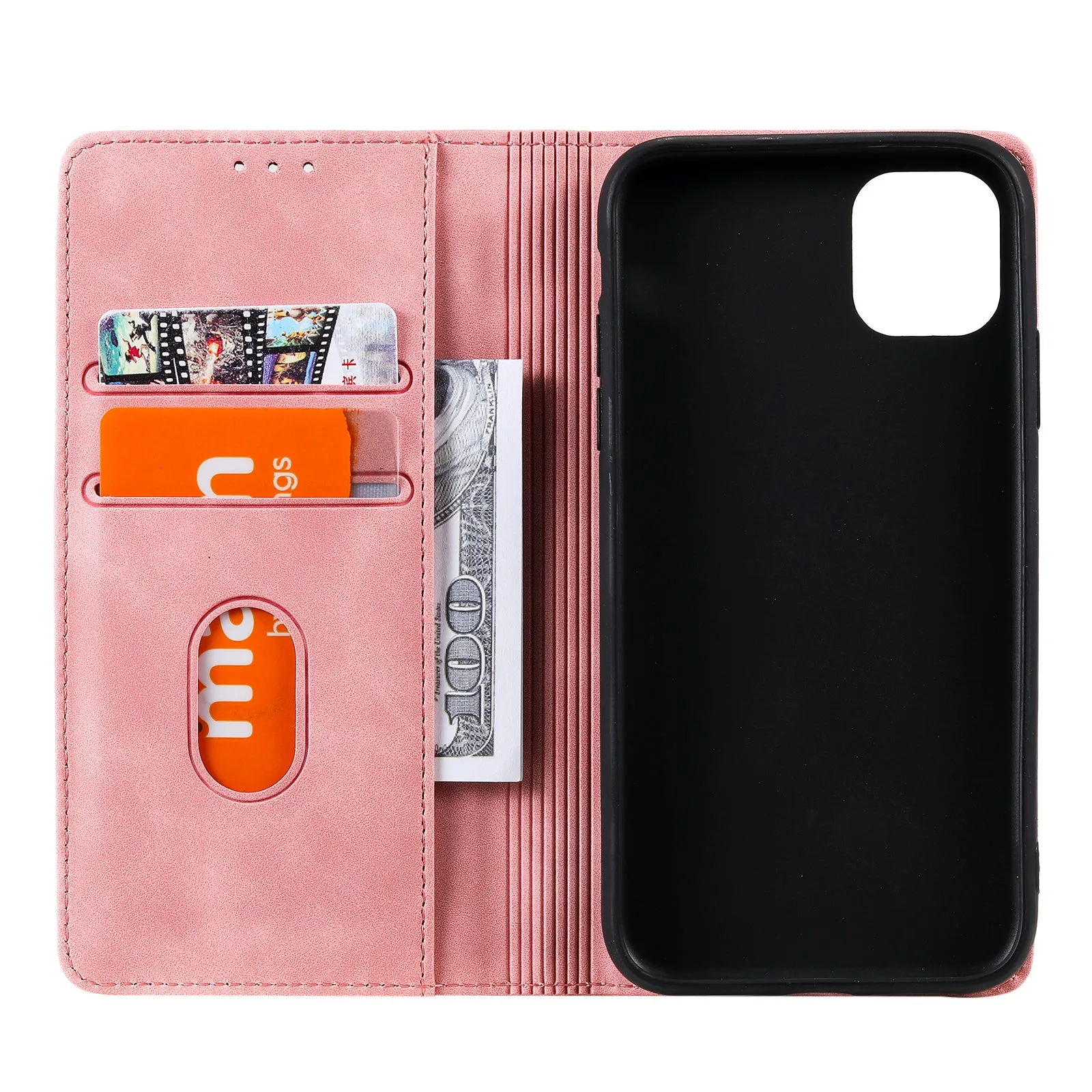 001 Series Auto-absorbed Skin-touch Feeling Leather Full-Protection Wallet Phone Case for iPhone 13 mini 5.4 inch