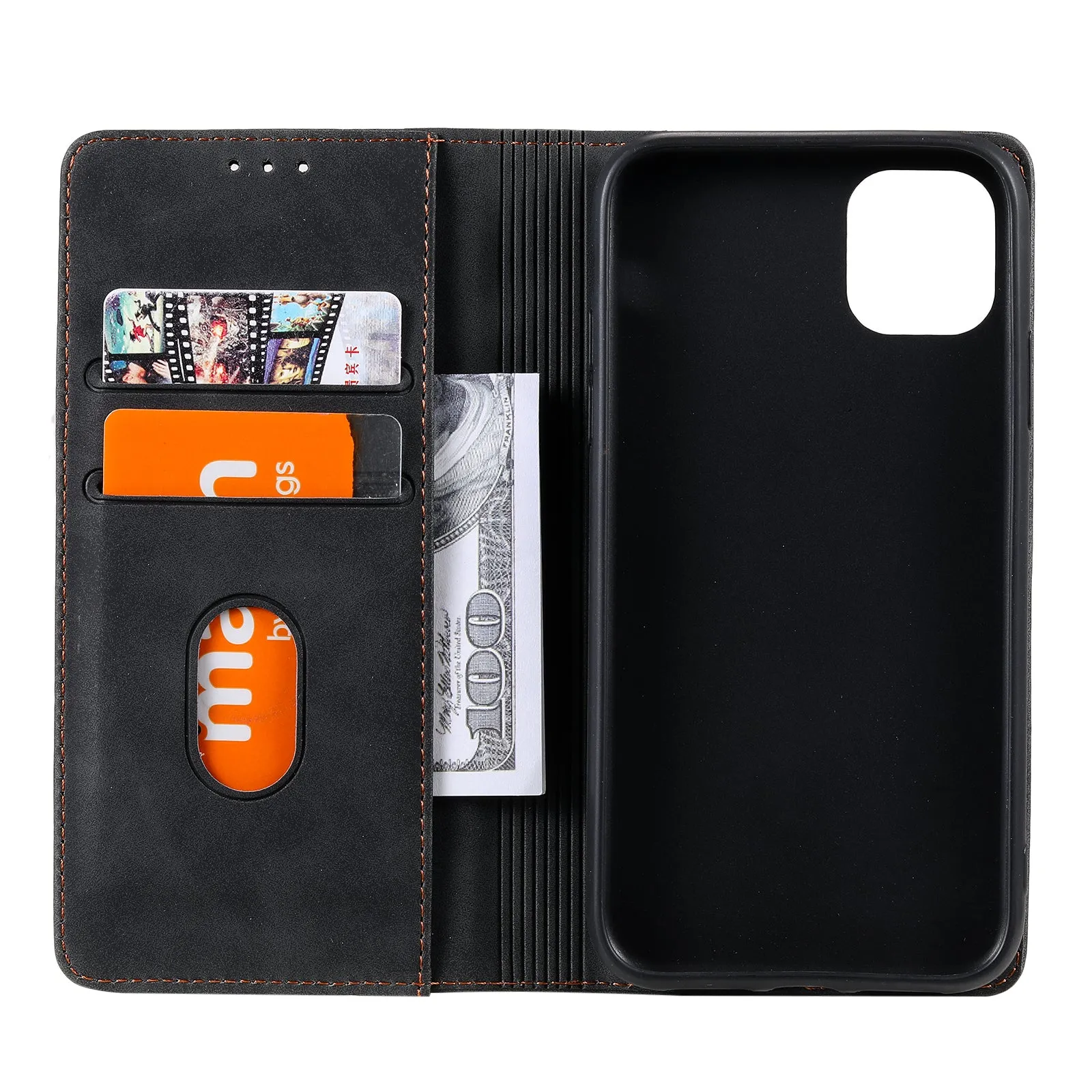 001 Series Auto-absorbed Skin-touch Feeling Leather Full-Protection Wallet Phone Case for iPhone 13 mini 5.4 inch