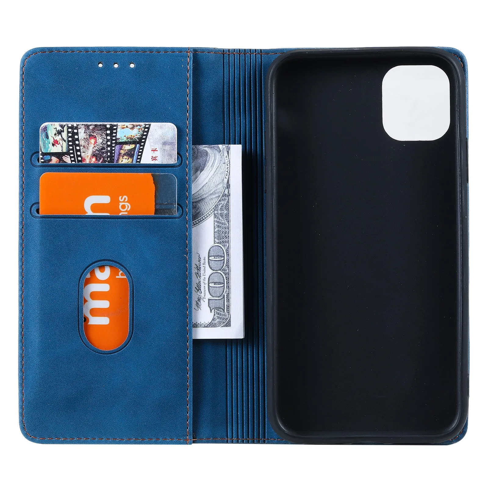 001 Series Auto-absorbed Skin-touch Feeling Leather Full-Protection Wallet Phone Case for iPhone 13 mini 5.4 inch