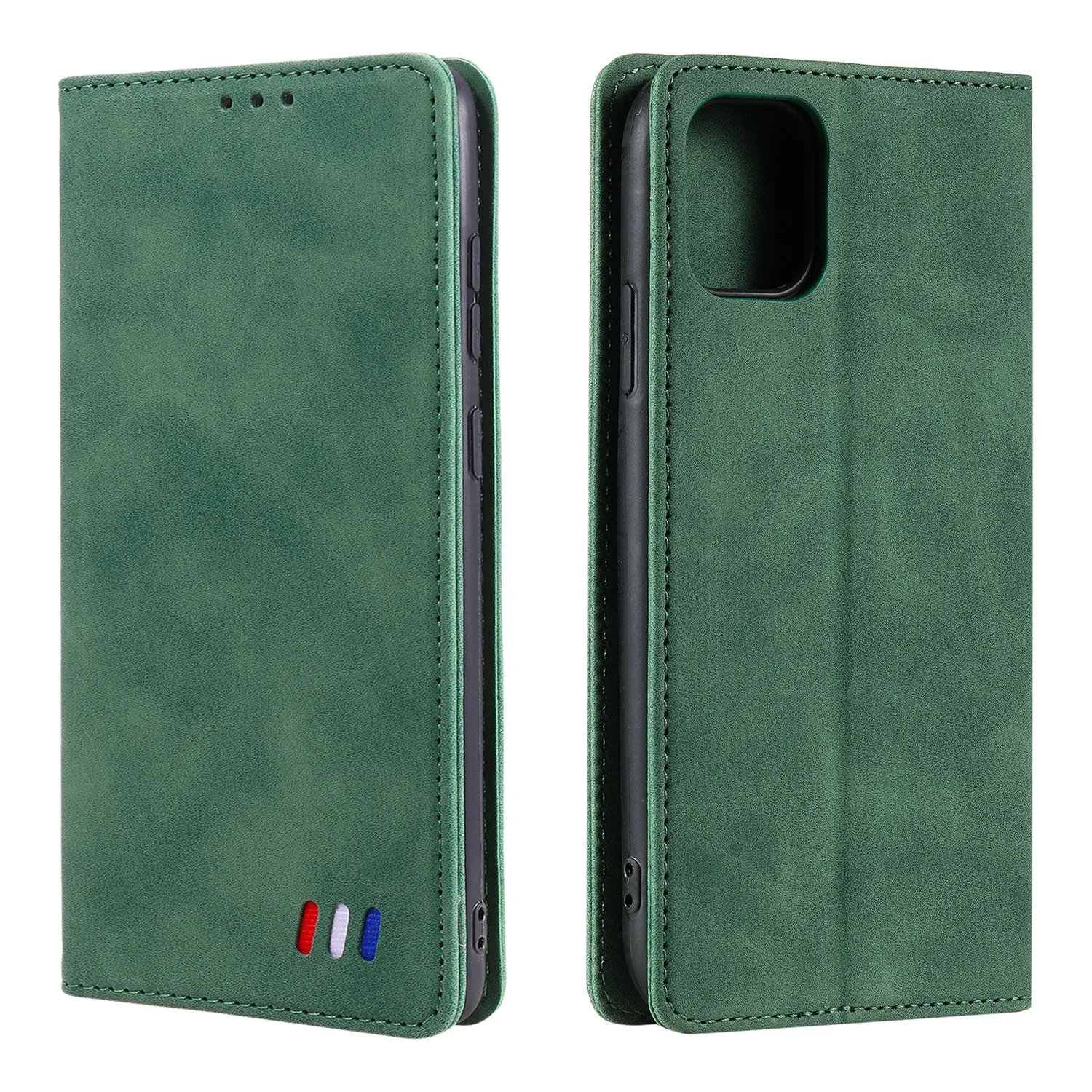 001 Series Auto-absorbed Skin-touch Feeling Leather Full-Protection Wallet Phone Case for iPhone 13 mini 5.4 inch