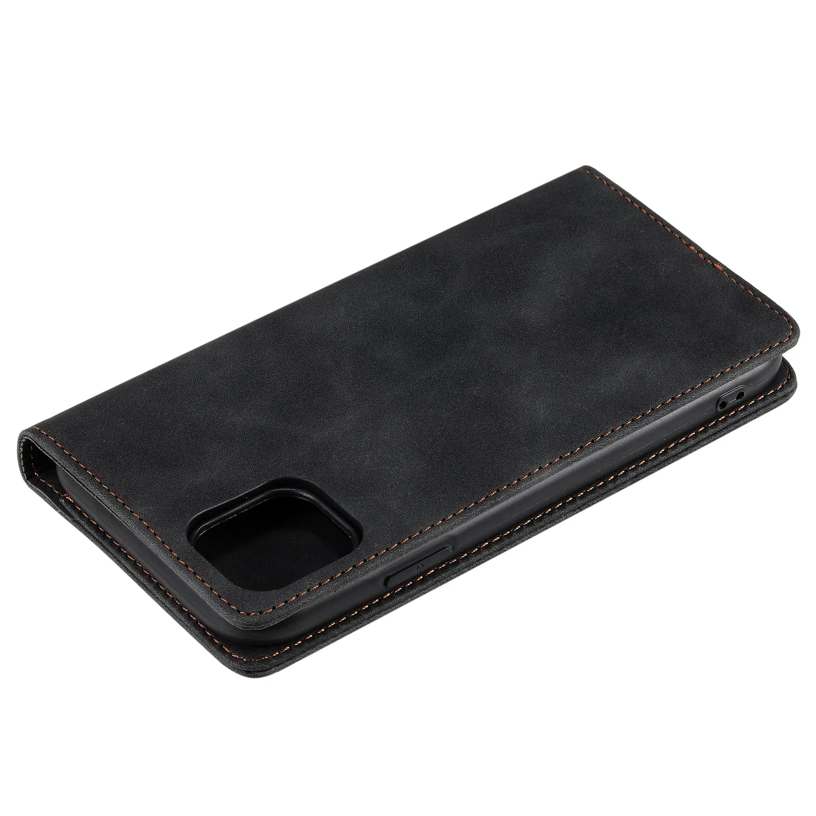 001 Series Auto-absorbed Skin-touch Feeling Leather Full-Protection Wallet Phone Case for iPhone 13 mini 5.4 inch