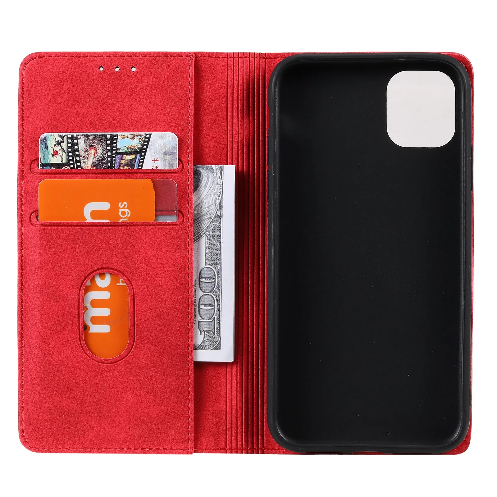 001 Series Auto-absorbed Skin-touch Feeling Leather Full-Protection Wallet Phone Case for iPhone 13 mini 5.4 inch