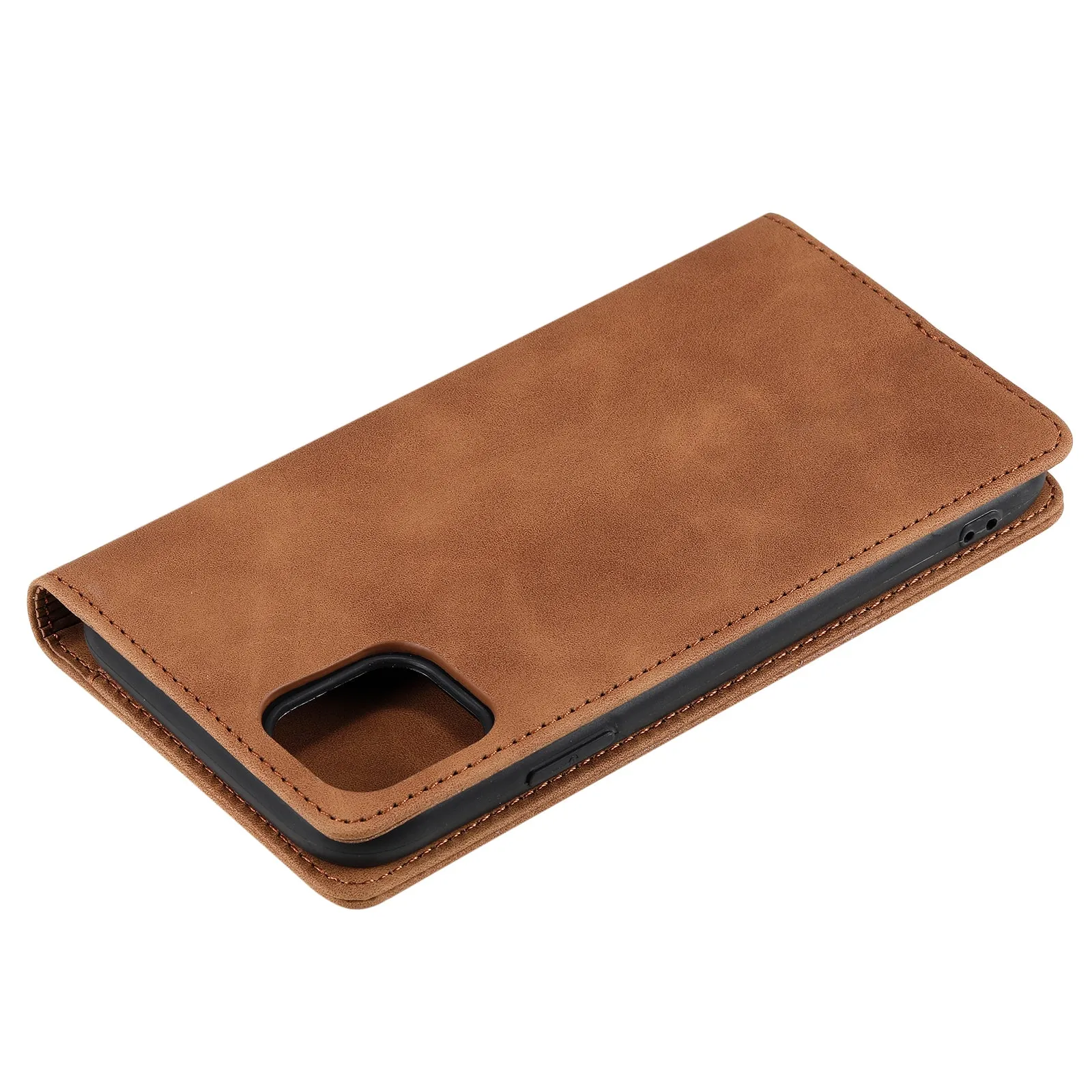 001 Series Auto-absorbed Skin-touch Feeling Leather Full-Protection Wallet Phone Case for iPhone 13 mini 5.4 inch