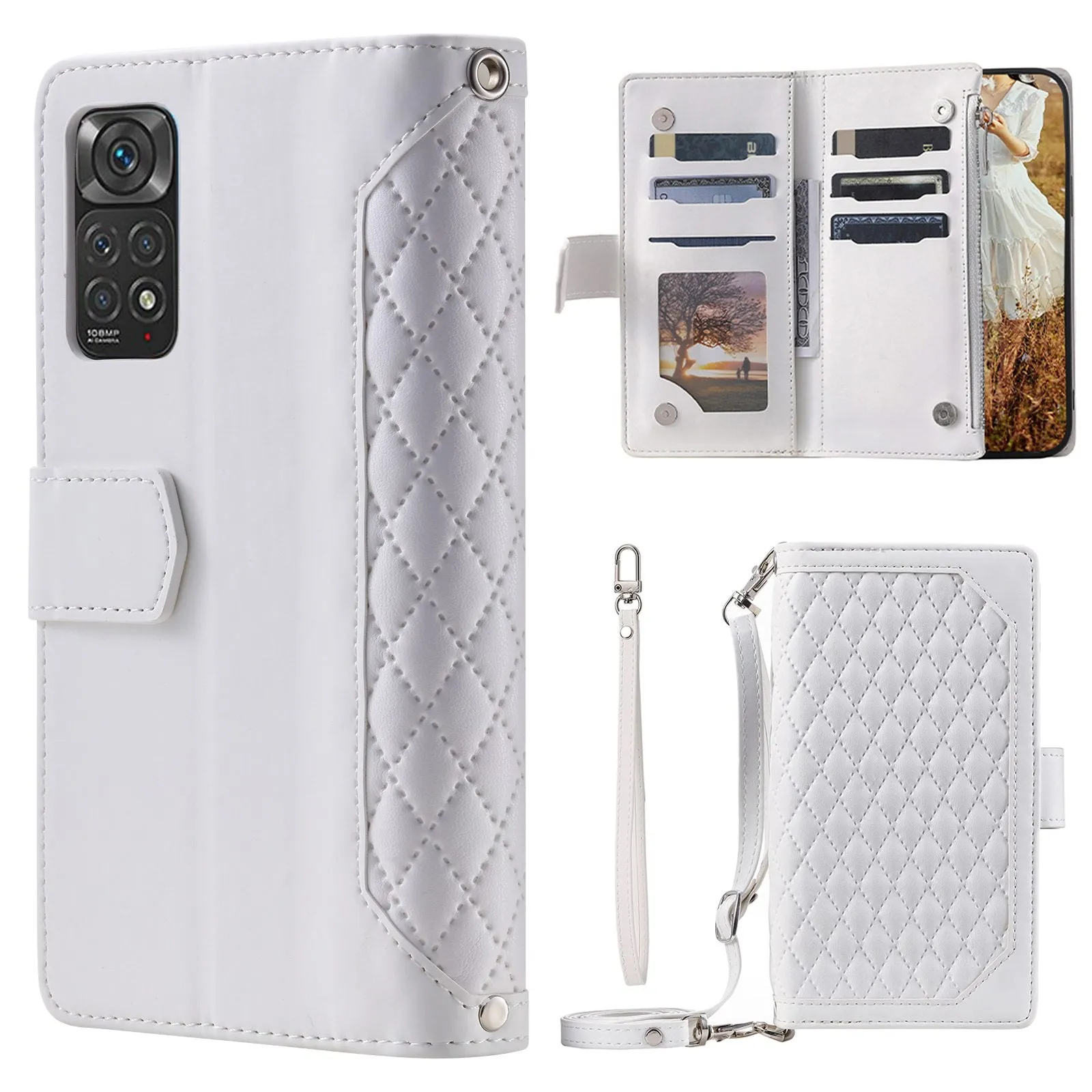 005 Style Phone Case for Xiaomi Redmi Note 11S 4G / Note 11 4G (Qualcomm), Leather Rhombus Texture Full Body Protection Stand Wallet Feature Cover with Zipper Pocket