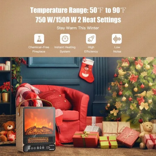 1500W Electric Fireplace Tabletop Portable Space Heater w/3D Flame Effect-NA