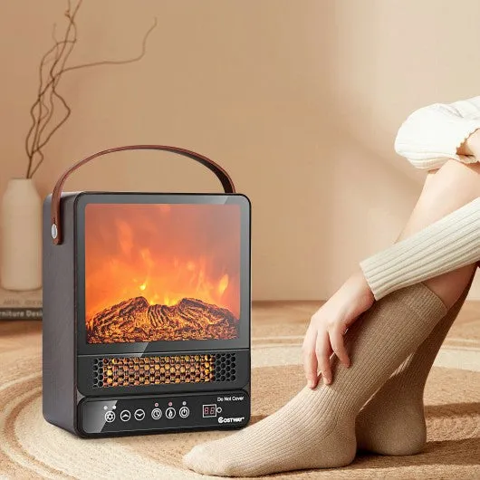 1500W Electric Fireplace Tabletop Portable Space Heater w/3D Flame Effect-Walnut