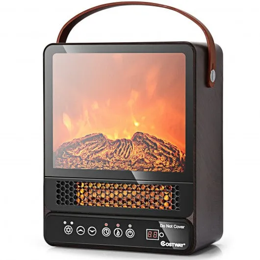 1500W Electric Fireplace Tabletop Portable Space Heater w/3D Flame Effect-Walnut