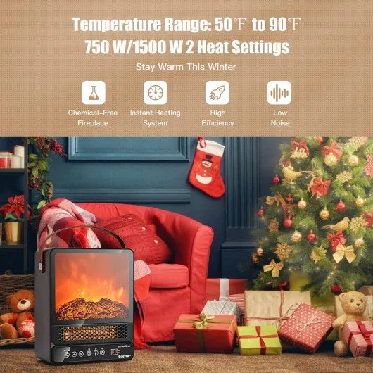 1500W Electric Fireplace Tabletop Portable Space Heater w/3D Flame Effect-Walnut