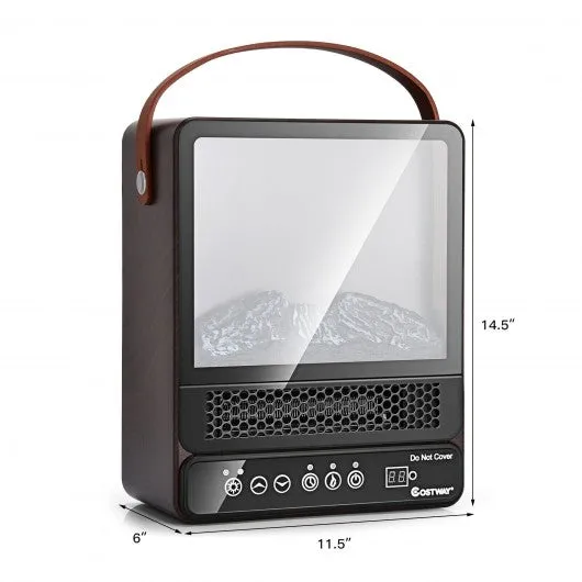 1500W Electric Fireplace Tabletop Portable Space Heater w/3D Flame Effect-Walnut