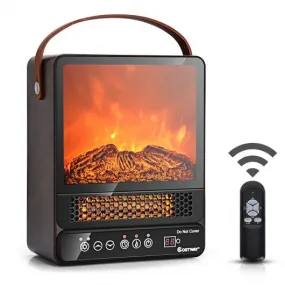 1500W Electric Fireplace Tabletop Portable Space Heater w/3D Flame Effect-Walnut