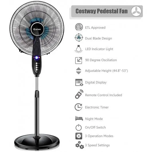 16" Adjustable Oscillating Pedestal Stand Fan