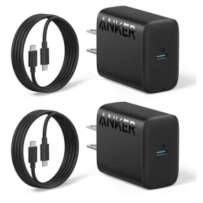 2 Anker 25W USB-C Super Fast Charger With 5ft Cables