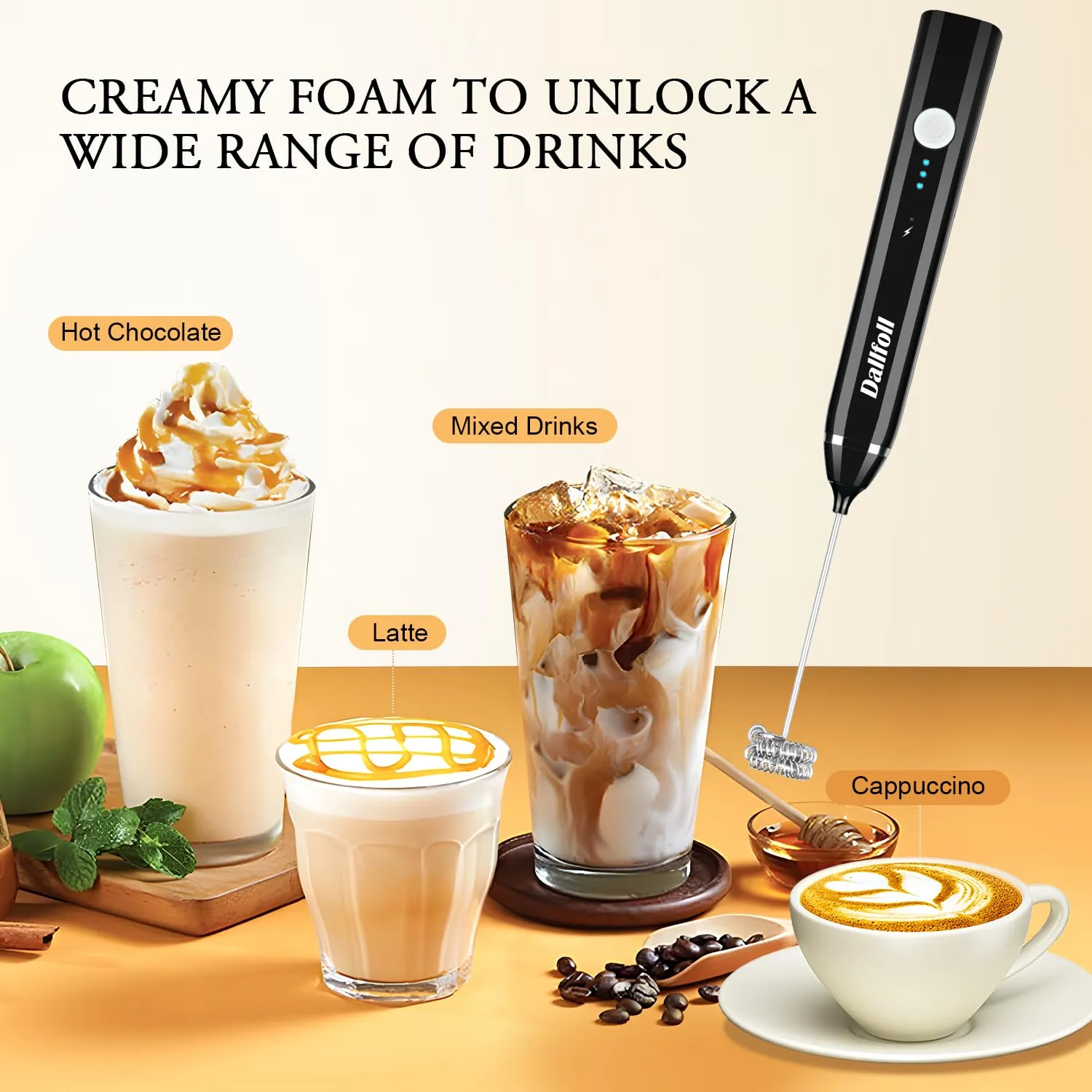 2 in1 Electric Milk Frother, Rechargeable hand-Held Electric Milk Frother