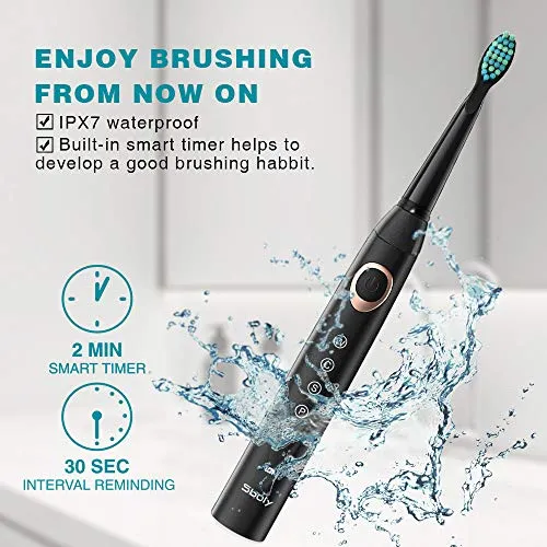 2 Sonic Electric Toothbrushes 5 Modes 8 Brush Heads USB Fast Charge Powered Toothbrush Last for 30 Days, Built-in Smart Timer Rechargeable Toothbrushes for Adults and Kids (1 Black and 1 White)