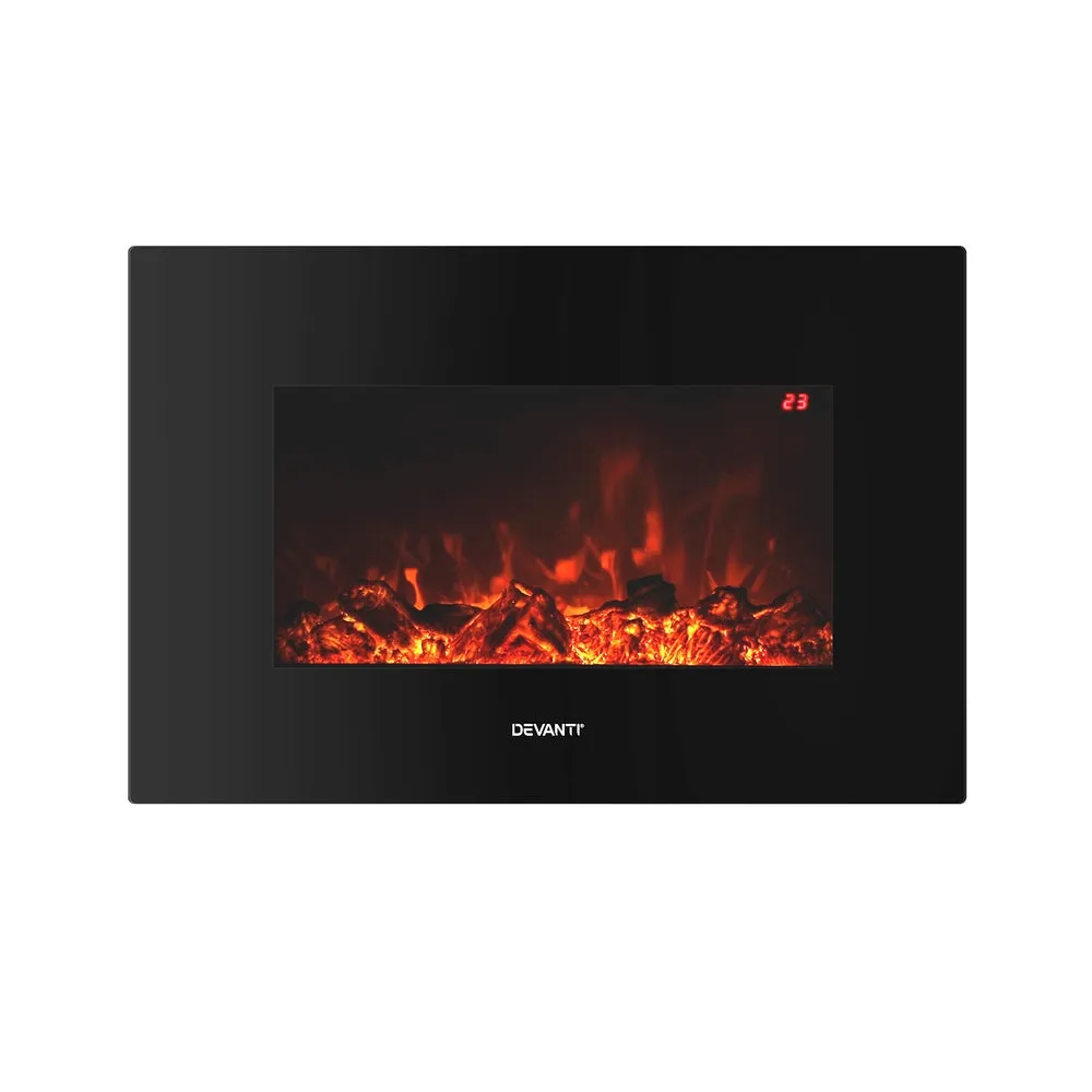 2000W Curved Glass Electric Fireplace with Timer - Devanti