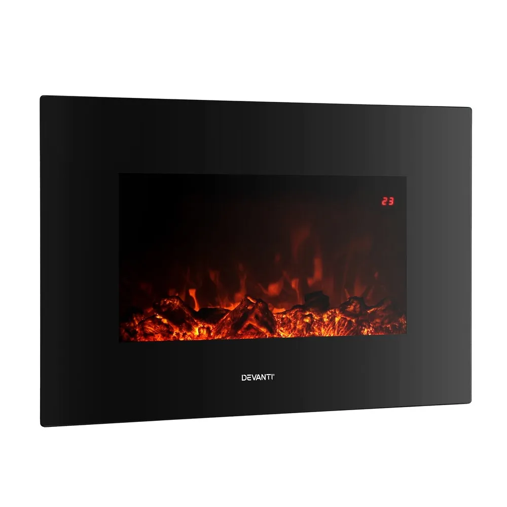 2000W Curved Glass Electric Fireplace with Timer - Devanti