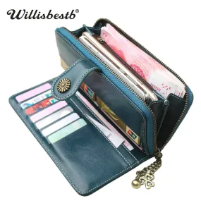 2018 New Vintage Button Phone Purses Women Wallets Female Purse Leather Brand Retro Ladies Long Zipper Woman Wallet Card Clutch