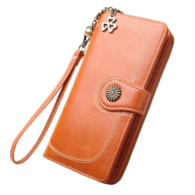 2018 New Vintage Button Phone Purses Women Wallets Female Purse Leather Brand Retro Ladies Long Zipper Woman Wallet Card Clutch