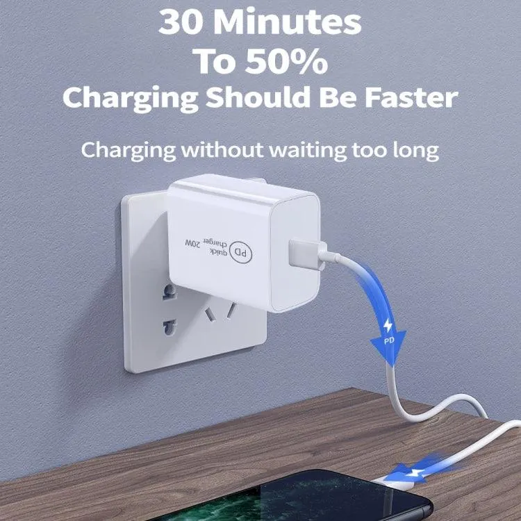 20W PD Fast Charge USB-C Travel Charger for iPhone, iPad, and Android Devices