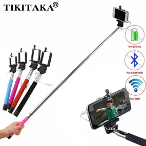 22-100cm Portable Extendable Handheld Monopod Audio Cable Wired Palo Selfie Stick Self-Pole Artifact For Iphone Samsung Android