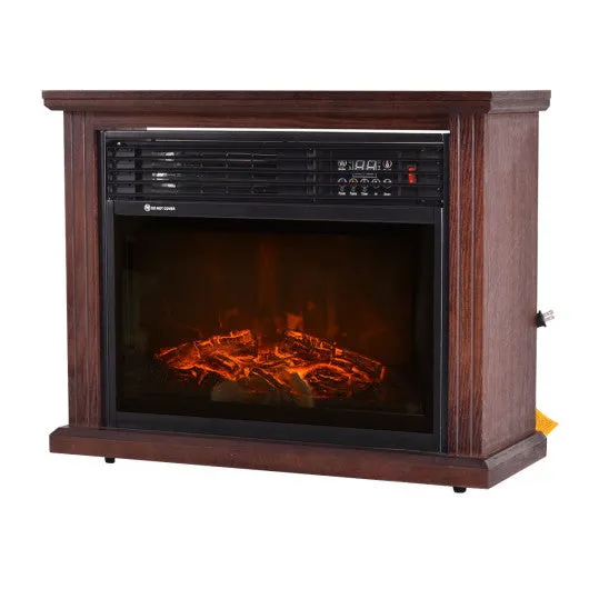 28" Free Standing Electric Fireplace 1500W Glass View Log Flame Remote Home