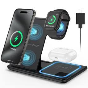 3 in 1 Wireless Charger, 18W Fast Charging Station for Iphone 15/14/13/12 /11/Pro Max/12 Pro /Xr,Wireless Charging Stand for Iwatch Series SE 9/8/7/6/5/4/3, Airpods Pro/3/2 (With QC3.0 Adapter)