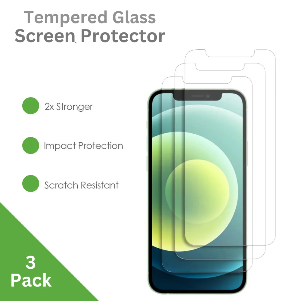 3-Pack iPhone 12 Screen Protector Tempered Glass Case Friendly Anti Scratch Bubble Free