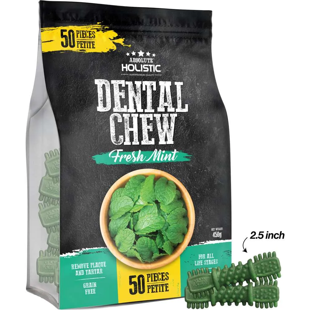 34% OFF: Absolute Holistic Fresh Mint Petite Grain-Free Dental Dog Chews 50pc