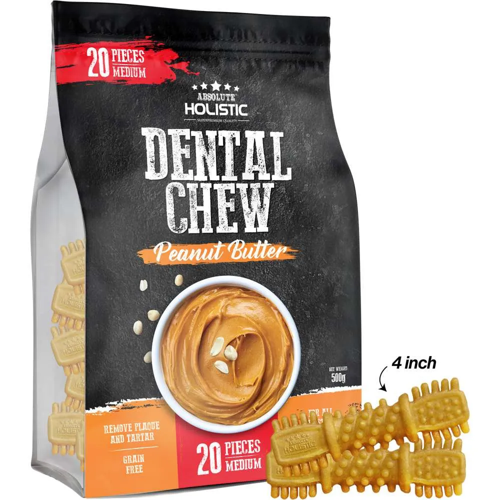 34% OFF: Absolute Holistic Peanut Butter Medium Grain-Free Dental Dog Chews 20pc