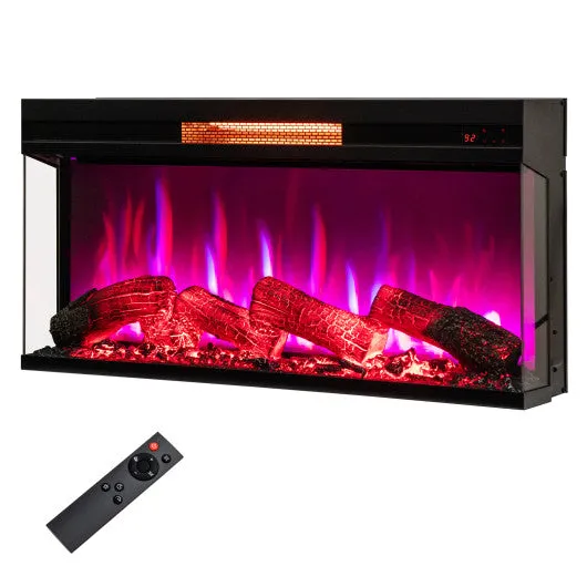 36 Inch 3-Sided 1500W Electric Fireplace with 7-Color Flame-Black