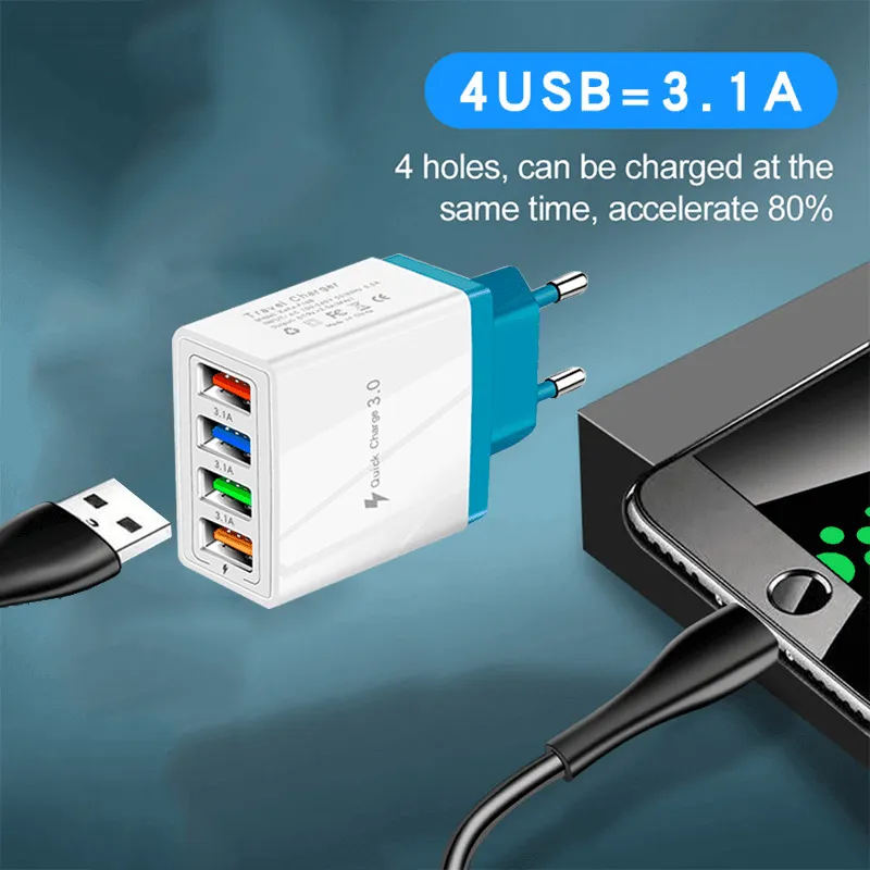 4 USB Charger Quick Charge for iPhone Huawei Samsung