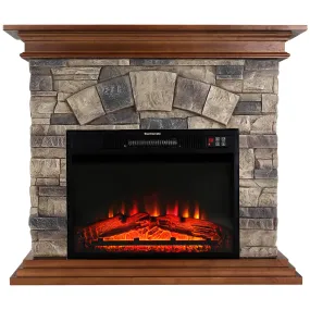 40'' Stone Mantel Package w/ 23'' Built-in Electric Fireplace - Brown