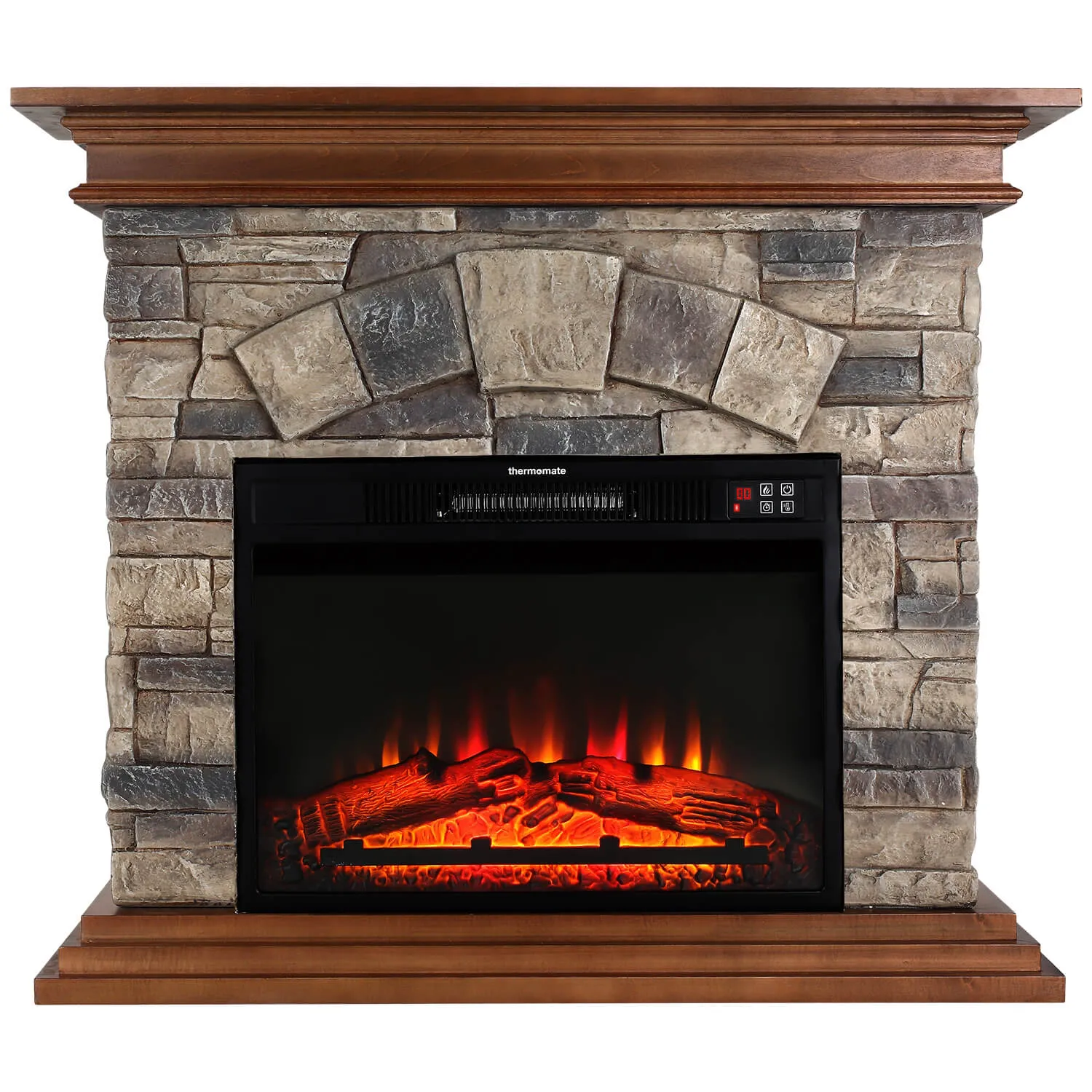 40'' Stone Mantel Package w/ 23'' Built-in Electric Fireplace - Brown