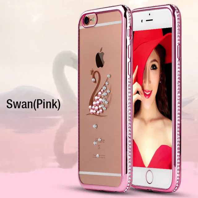 5 5S Rhinestone Silicone Case For iPhone 5S 5 SE 6 S 6s Plus Glitter Diamond Cover For i Phone 5 Fundas Coque Pink Gold Luxury