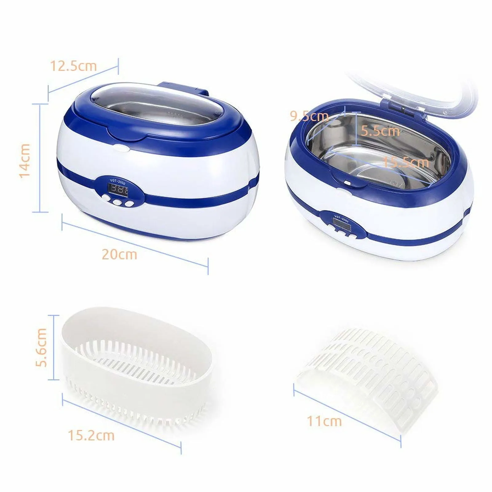 600ml Ultrasonic Cleaner Bath Timer Jewelry Brush Glasses Manicure Stones Cutters Dental