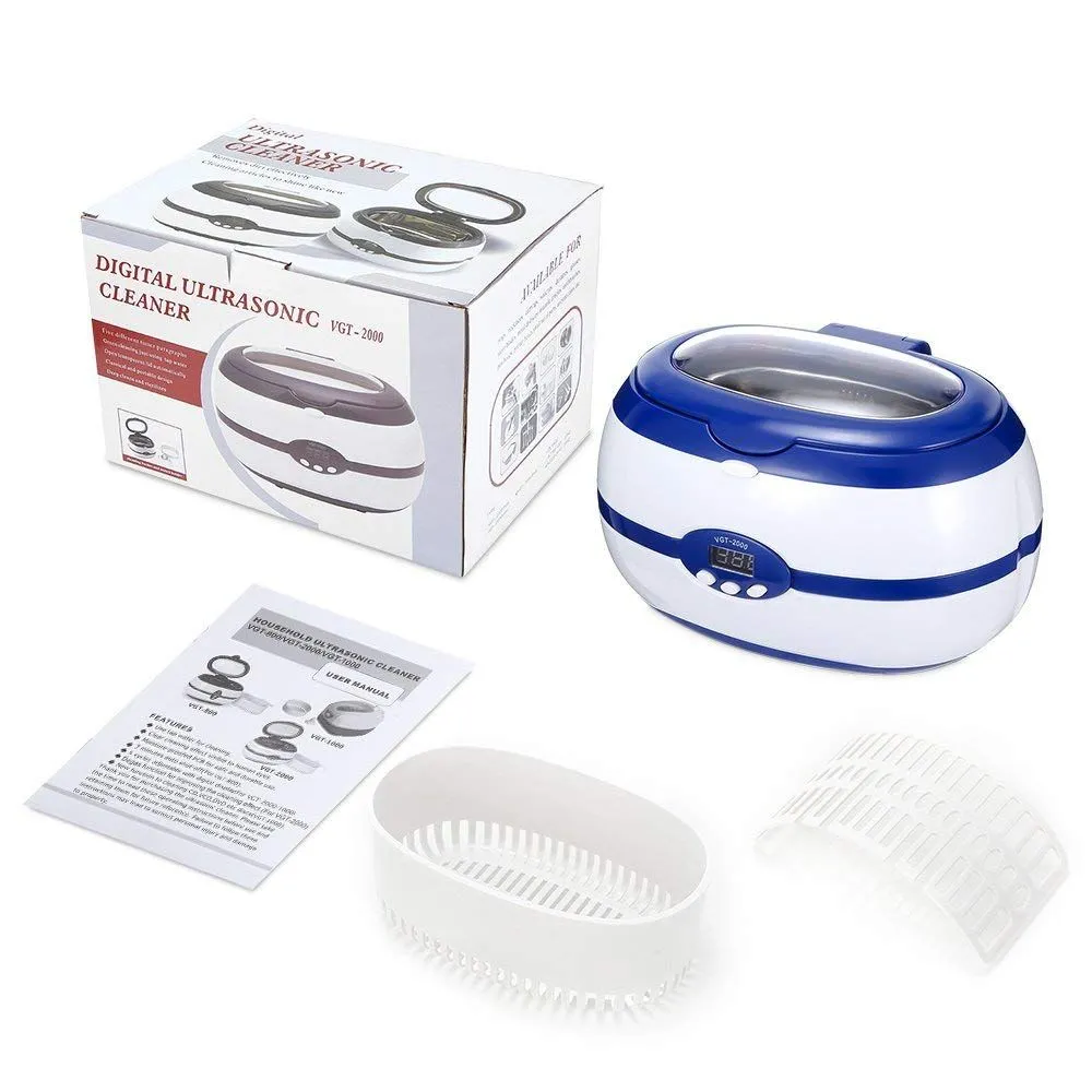 600ml Ultrasonic Cleaner Bath Timer Jewelry Brush Glasses Manicure Stones Cutters Dental