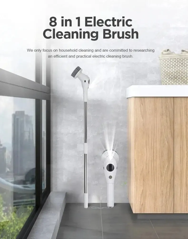 8-in-1 Electric Spin Cleaning Brush for Bathroom, Kitchen and the entire home