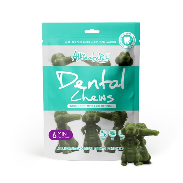 Altimate Pet Dog Dental Chews Infused with Mint & Chlorophyll - Mint Crocodile 6pcs