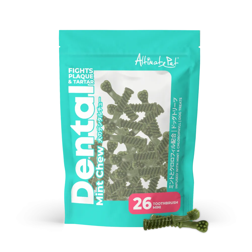 Altimate Pet Dog Dental Chews Infused with Mint & Chlorophyll - Mint Toothbrush Mini 26pcs