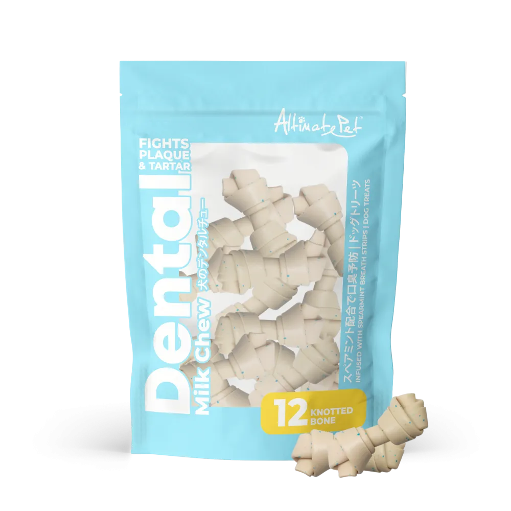 Altimate Pet Dog Dental Chews Infused with Spearmint Breath Strips - Milk Knotted Bone 12pcs