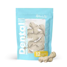 Altimate Pet Dog Dental Chews Infused with Spearmint Breath Strips - Milk Knotted Bone 12pcs