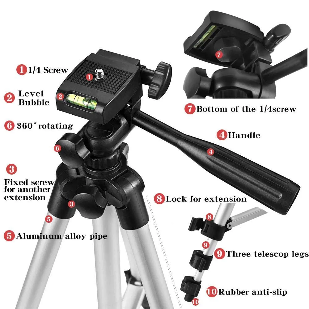 AMZER  Lightweight Camera Mount Tripod Stand - Adjustable Height 34-103Cm