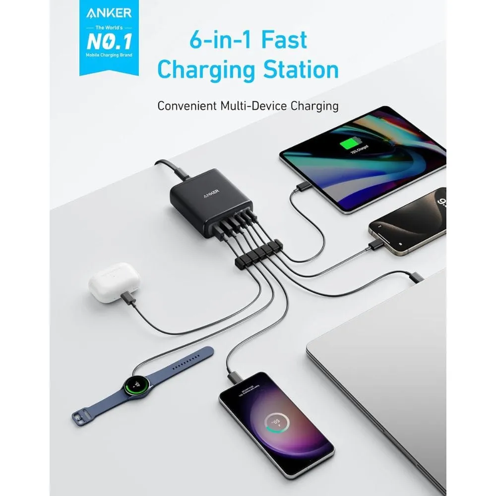 Anker 112W 6-Port Fast Desktop Charger For iPhone, iPad, MacBook, Samsung & More - A2154