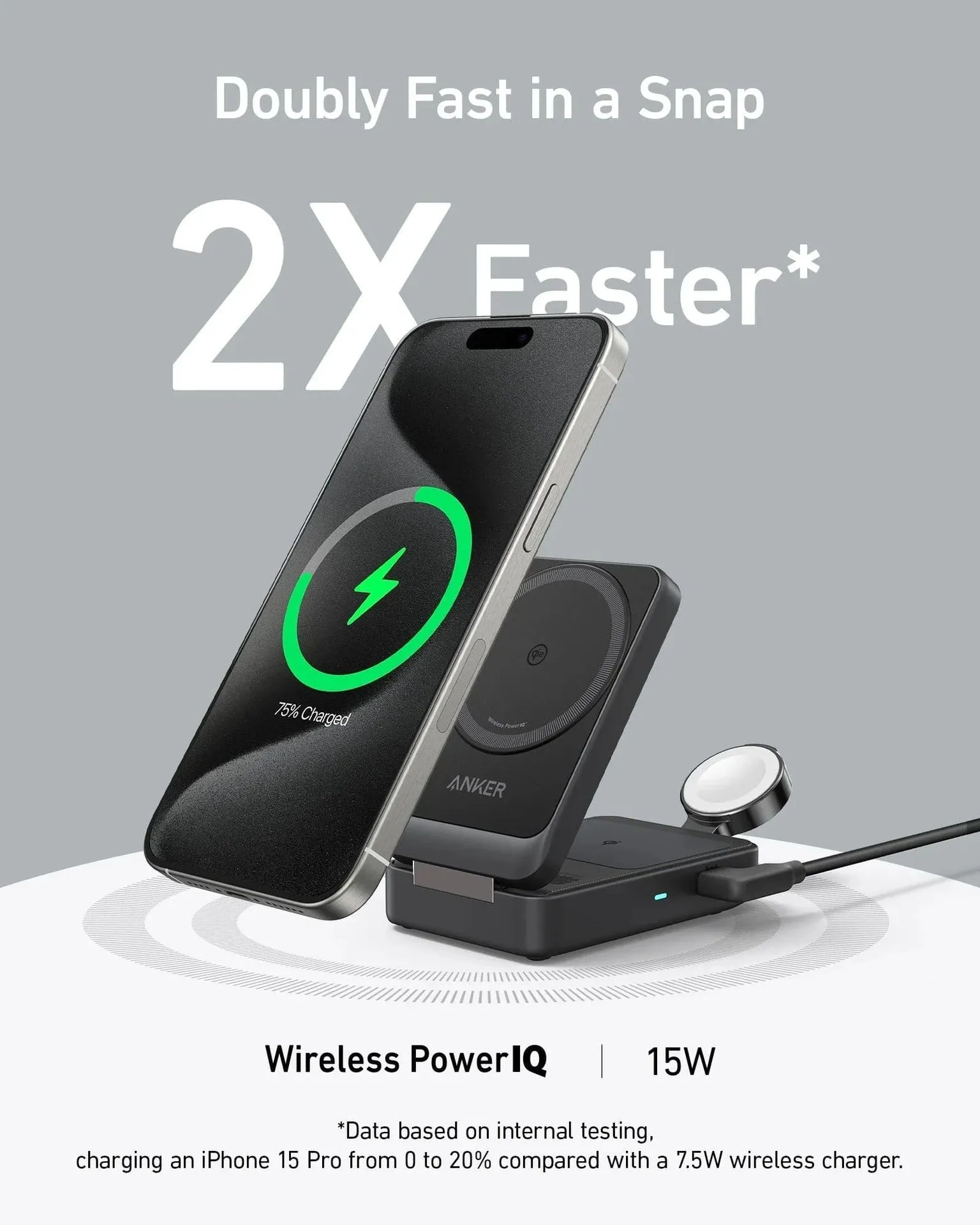 Anker MagGo Wireless Charging Station (15W, Foldable 3-in-1) - Black B2557211