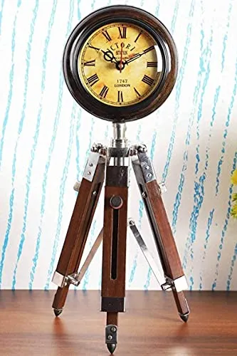 Antique Wooden Tripod Clock Nautical Table Clock Antique Wooden Tripod Nautical Table Clock 5 inch Wooden Table Clock with Adjustable Tripod Stand