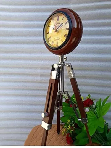 Antique Wooden Tripod Clock Nautical Table Clock Antique Wooden Tripod Nautical Table Clock 5 inch Wooden Table Clock with Adjustable Tripod Stand